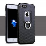 Wholesale iPhone 7 Plus Aluminum Design Ring Holder Stand Case (Black)